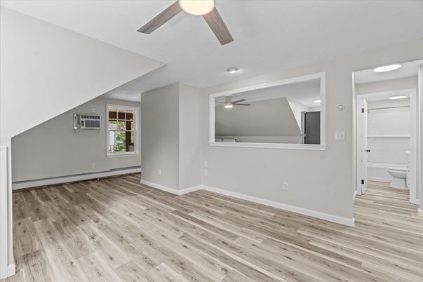 Bathroom, Empty room, Interior, Recessed Lighting, Wood Texture Flooring