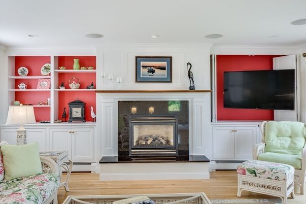 Fireplace, Interior, Recessed Lighting, Wood Texture Flooring