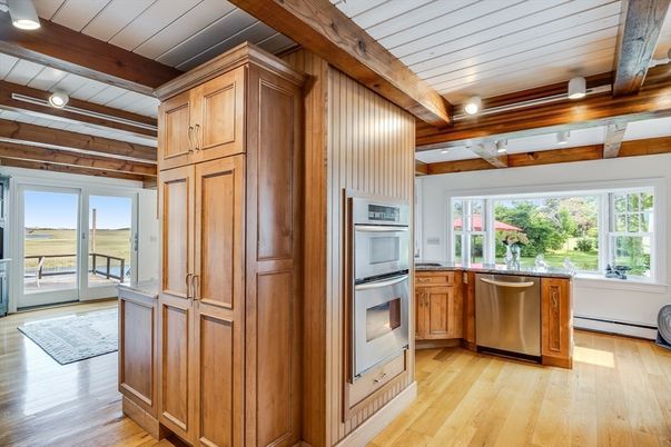 Interior, Kitchen, Stainless Steel Appliances, Wooden Beams, Wood Texture Flooring