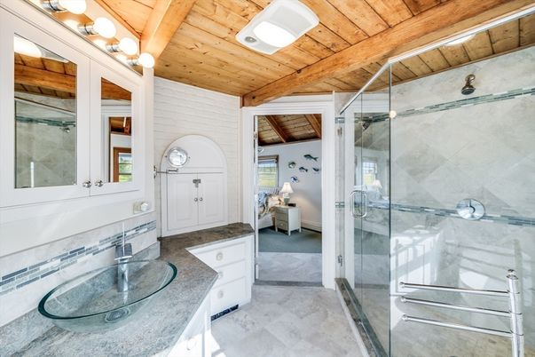 Bathroom, Glass Shower, Interior, Wooden Beams, Wooden Ceilings