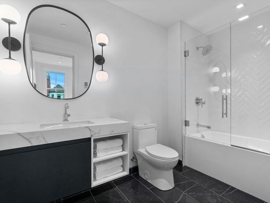 Bathroom, Glass Shower, Interior, Recessed Lighting