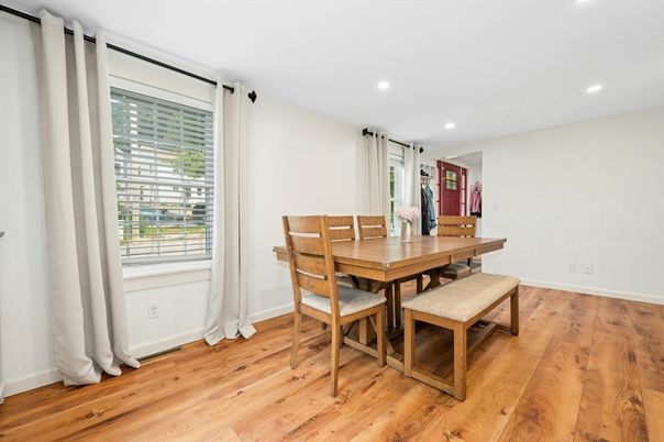 Dining room, Interior, Recessed Lighting, Wood Texture Flooring