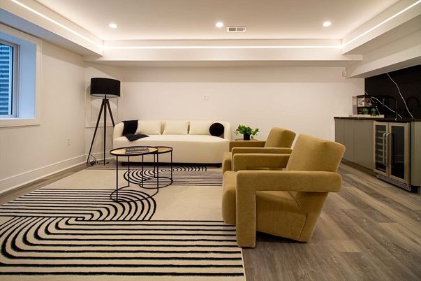 Interior, Living room, Recessed Lighting, Wood Texture Flooring