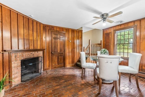Dining room, Fireplace, Interior, Wooden Walls