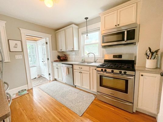 Interior, Kitchen, Pendant Lights, Stainless Steel Appliances, Wood Texture Flooring