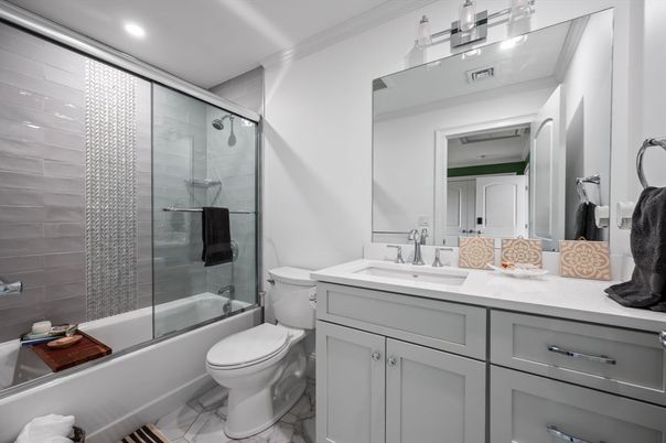 Bathroom, Glass Shower, Interior, Recessed Lighting
