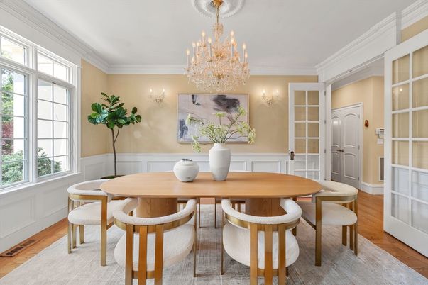 Chandelier, Dining room, Interior, Wood Texture Flooring