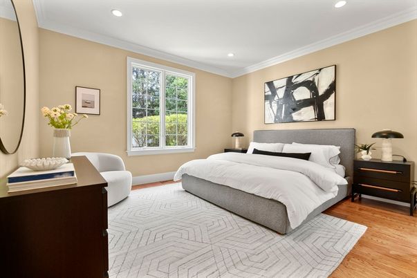 Bedroom, Interior, Recessed Lighting, Wood Texture Flooring