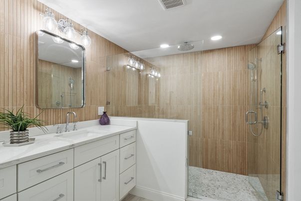 Bathroom, Glass Shower, Interior, Recessed Lighting
