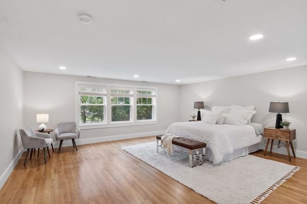 Bedroom, Interior, Recessed Lighting, Wood Texture Flooring