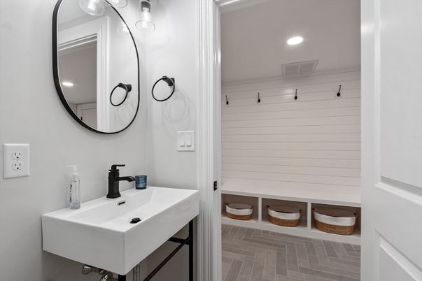 Bathroom, Interior, Recessed Lighting, Wood Texture Flooring
