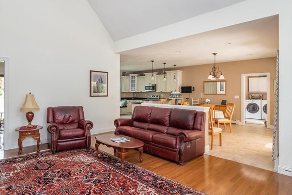 Dining room, Interior, Kitchen, Living room, Pendant Lights, Washer, Wood Texture Flooring