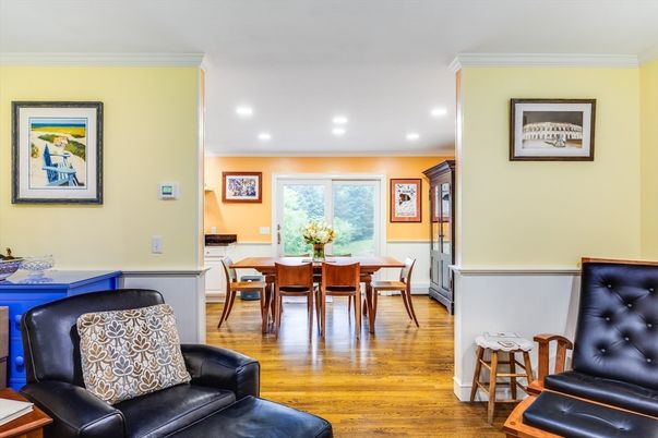 Dining room, Interior, Recessed Lighting, Wood Texture Flooring