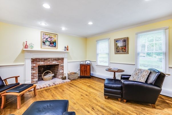 Fireplace, Interior, Recessed Lighting, Wood Texture Flooring