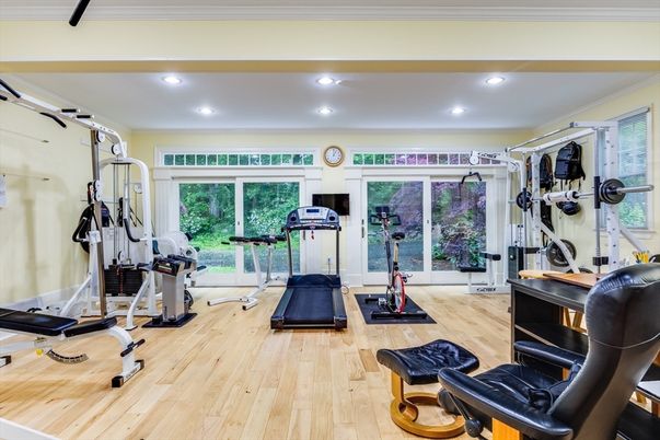 Fitness Equipment, Interior, Recessed Lighting, Wood Texture Flooring