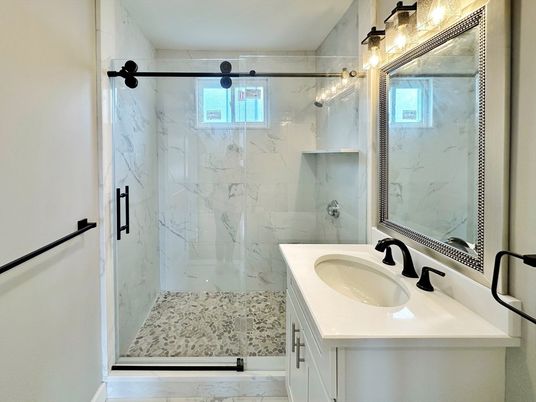 Bathroom, Glass Shower, Interior, Marble Walls