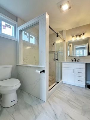 Bathroom, Glass Shower, Interior, Marble, Marble Walls