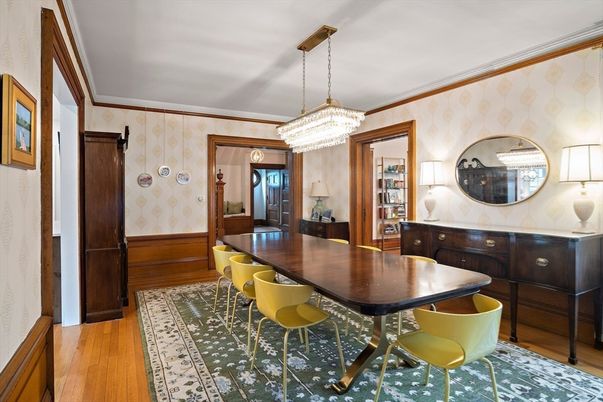Chandelier, Dining room, Interior, Wood Texture Flooring
