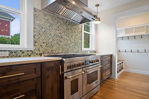 Interior, Kitchen, Pendant Lights, Stainless Steel Appliances, Wood Texture Flooring