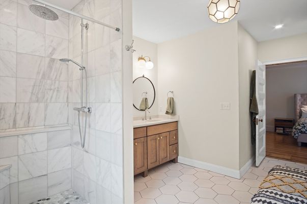 Bathroom, Interior, Recessed Lighting, Wood Texture Flooring