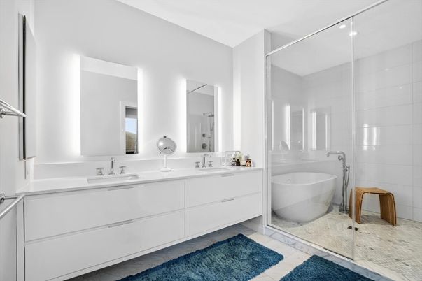 Bathroom, Dual Sink Vanities, Free Standing Baths, Glass Shower, Interior