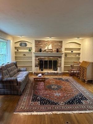 Fireplace, Interior, Living room, Stone Walls, Wood Texture Flooring