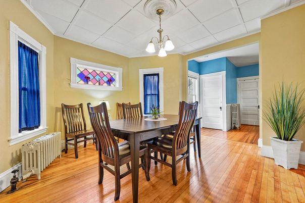 Chandelier, Dining room, Interior, Wood Texture Flooring