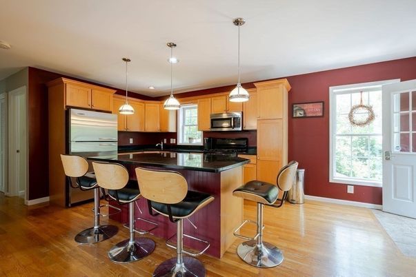 Interior, Kitchen, Pendant Lights, Wood Texture Flooring
