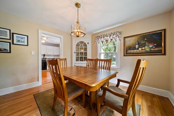 Dining room, Interior, Pendant Lights, Wood Texture Flooring