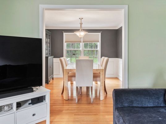 Dining room, Interior, Pendant Lights, Wood Texture Flooring