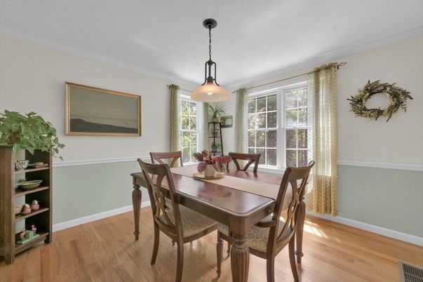 Dining room, Interior, Pendant Lights, Wood Texture Flooring