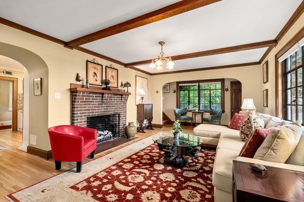 Fireplace, Interior, Living room, Wooden Beams, Wood Texture Flooring