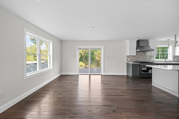 Empty room, Interior, Kitchen, Recessed Lighting, Wood Texture Flooring