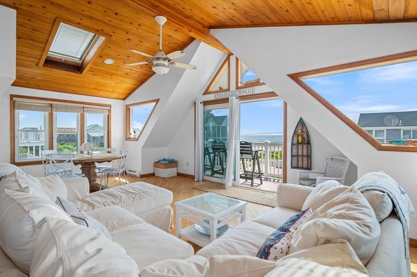 Dining room, Interior, Living room, Recessed Lighting, Water, Wooden Beams, Wooden Ceilings, Wood Texture Flooring