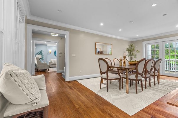 Dining room, Interior, Recessed Lighting, Wood Texture Flooring
