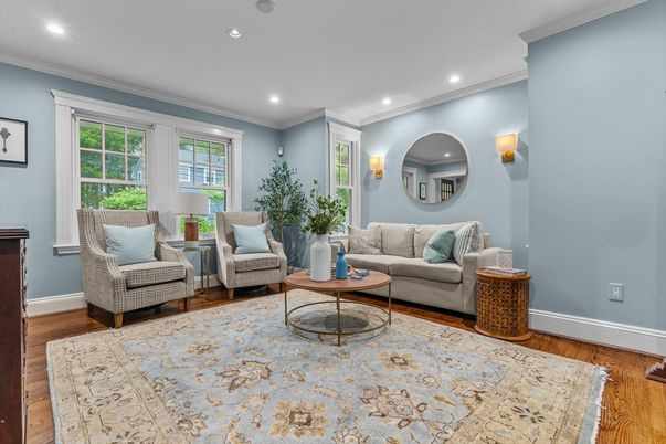 Interior, Living room, Recessed Lighting, Wood Texture Flooring