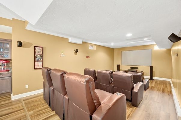 Home Theatre Room, Interior, Projection Screen, Recessed Lighting, Theatre Room, Wood Texture Flooring