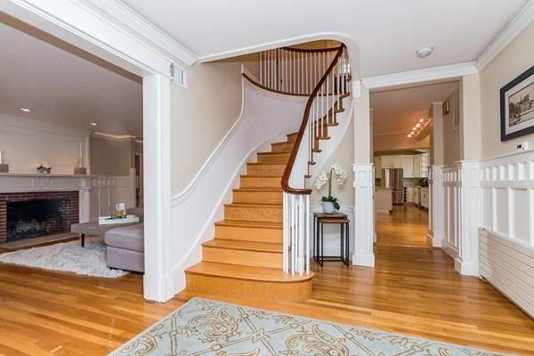 Chandelier, Fireplace, Interior, Recessed Lighting, Wood Texture Flooring