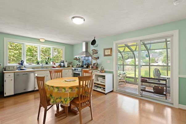 Dining room, Interior, Kitchen, Stainless Steel Appliances, Wood Texture Flooring