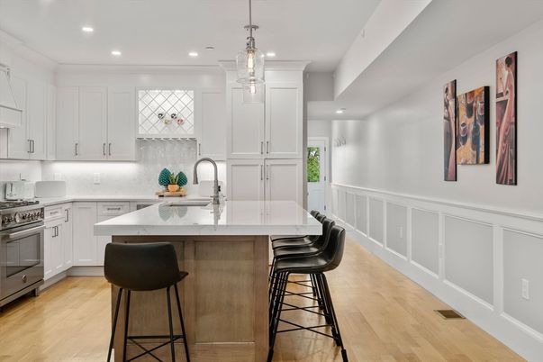 Interior, Kitchen, Pendant Lights, Recessed Lighting, Wood Texture Flooring