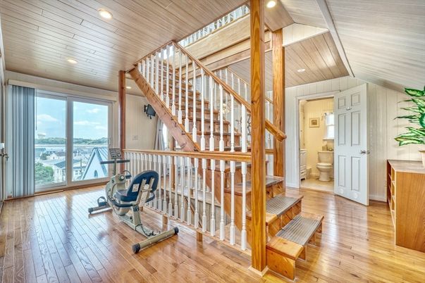 Bathroom, Interior, Recessed Lighting, Water, Wooden Ceilings, Wood Texture Flooring