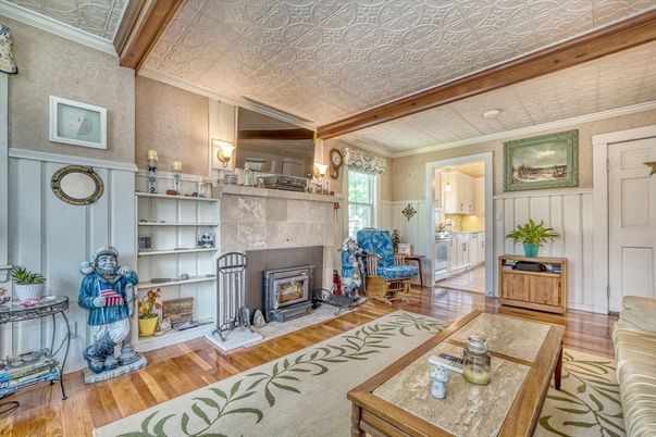 Fireplace, Interior, Living room, Wooden Beams, Wood Texture Flooring