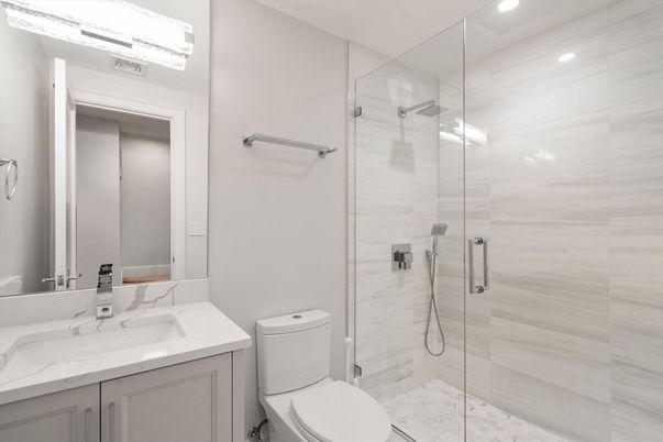 Bathroom, Glass Shower, Interior, Recessed Lighting