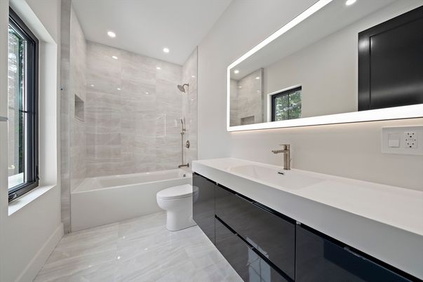 Bathroom, Glass Shower, Interior, Recessed Lighting
