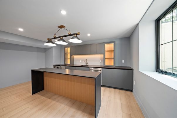 Interior, Kitchen, Pendant Lights, Recessed Lighting, Wood Texture Flooring