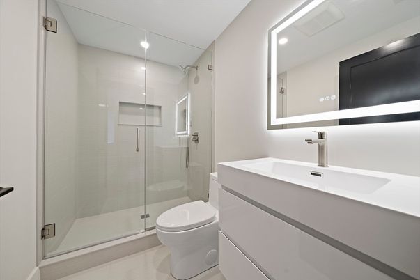Bathroom, Glass Shower, Interior, Recessed Lighting