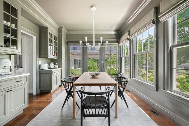 Dining room, Interior, Pendant Lights, Wood Texture Flooring