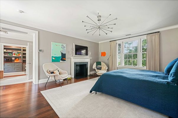Bedroom, Fireplace, Interior, Wood Texture Flooring