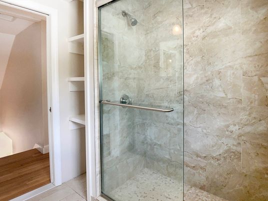 Bathroom, Glass Shower, Interior, Marble Walls