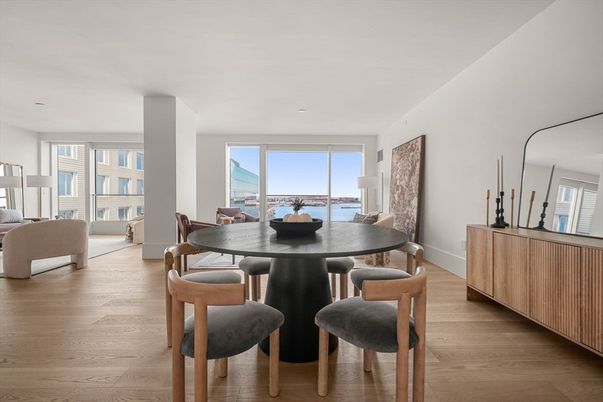 Dining room, Interior, Recessed Lighting, Water, Wood Texture Flooring